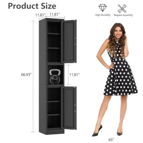 Image of Tall Narrow Pantry Cabinet for Kitchen, 67 inch H Metal Storage Cabinets with Doors and 3 Adjustable Shelves for Dining Room, Living Room and Home Office (12 inches Wide Black)