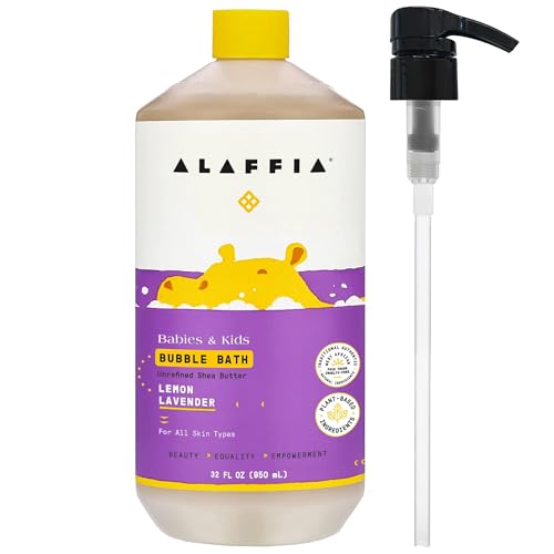 Image of Alaffia Babies & Kids Bubble Bath, Lemon Lavender, Pump Included – Gentle Cleanser with Raw Shea Butter and Lemon Balm, 32 Fl Oz