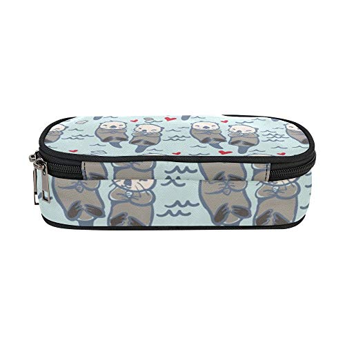 Image of ANANGTEE Sea Otters Pencil Case Pouch for Girls Boys Lovers 10 | Large Capacity Animal School Bag Stationery Accessory 3 Zippers Canvas Office Supplies Crayon Markers Organizers Soft Pen Box