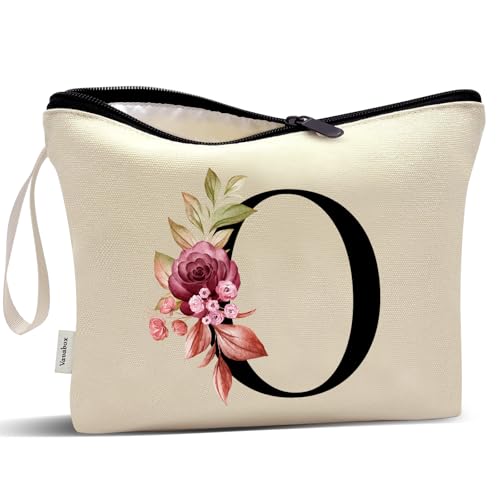 Image of Vavabox A-Z Personalized Makeup Bag, Birthday Gifts for Women Mom, Gifts for Best Friend, Bride Bridesmaid Cosmetic bag (O, Cream Yellow)
