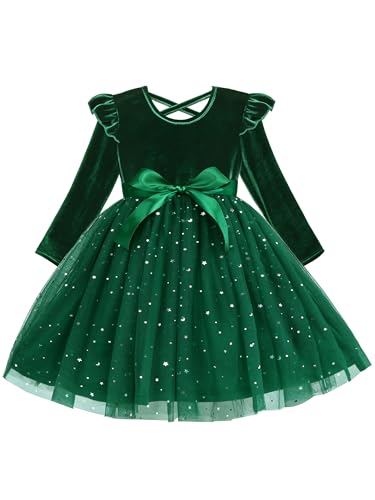 Toddler Girls Velvet Tutu Dress Fall Winter Long Sleeve Ruffle Dress for Holiday Party Causal 3-7Y