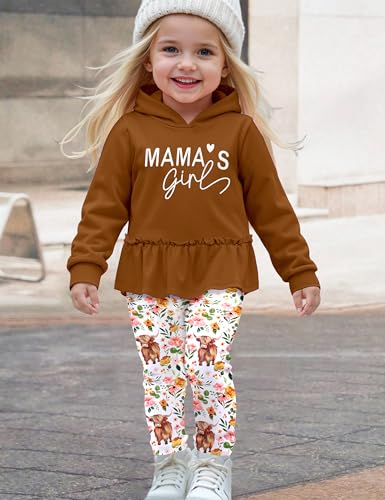 CRISONE Toddler Baby Girl Clothes Long Sleeves Ruffle Hoodie Shirt Floral Pants 2 Pcs Fall Winter Outfits Set3