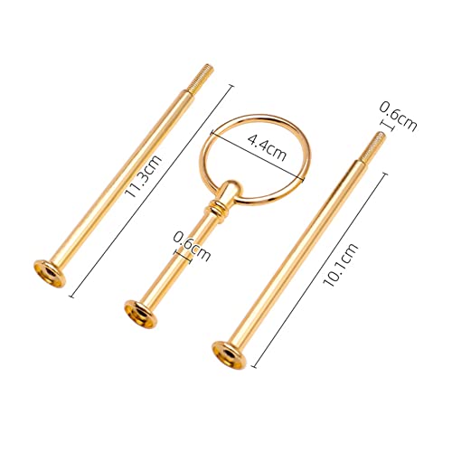 1Set 3 Tier Cake Stand Fittings Round Metal Cake Dessert Stand Holder Heavy Duty Fruit Plate Handle Fittings Hardware Rod for Wedding Party Birthday (Golden)