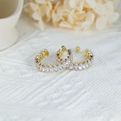 Cubic Zirconia Hoop Earrings For Women And Girls, Yellow Gold Plated Sparkling Rhinestone Luxury Cz Large Cuff Earrings 40Mm (40.00, Almond Cubic Zirconia Earrings) #TOP1