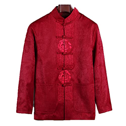 Red Tang Suit Men Chinese Hanfu Coat Chinese Clothing Kung Fu Jacket Clothing Martial Arts Clothes Long Sleeved Coat
