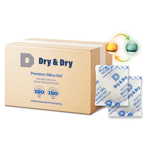 Image of Dry & Dry 50 Gram [400 Packet] Food Grade Orange Indicating(Orange to Dark Green) Mixed Silica Gel Packets, Dehumidifiers, Silica Gel, Desiccant Packs - Rechargeable Moisture Absorbers, Silica Packets