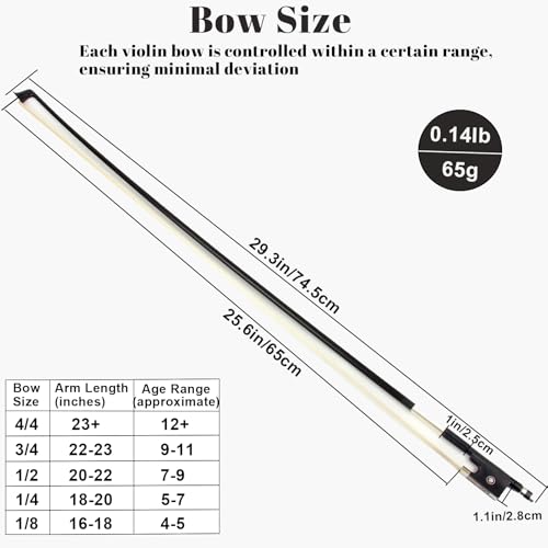 Image of Kmise Carbon Fiber Violin Bows: Lightweight Violin Bow 4 /4, Anti-Deformation Full Size Fiddle Bow, Ultra-Stretchy Horse Hair, Gift for Professional, Beginner, Adults, Kids Violins Practice (Black)