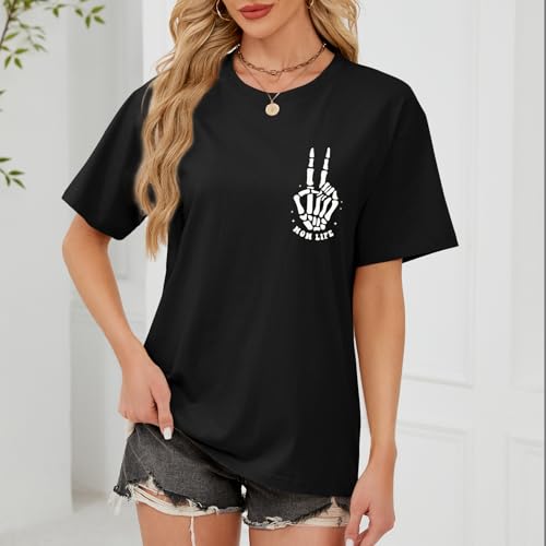 Mom Life Shirts for Women Funny Oversized Mama Tshirt Skeleton Graphic Tees Vintage Casual Short Sleeve T-Shirts Tops4