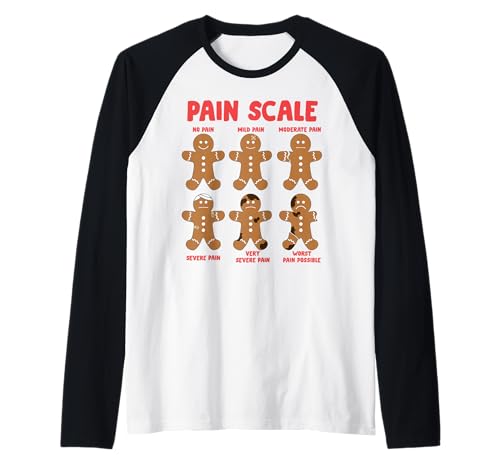 Enfermera de pan de jengibre con escala de dolor Camiseta Manga Raglan