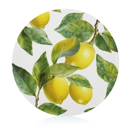 Tagliere in vetro temperato con foglie di ramo di limone stampato a lunga durata in vetro trasparente, antigraffio, resistente al calore, resistente agli urti, facile da pulire, decorazione per la