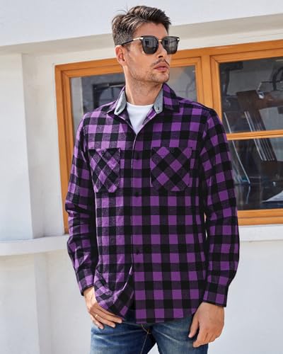 Image of WARHORSEE Flannel Shirt for Men Long Sleeve Button Down Plaid Shirts