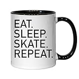 tazza da tè e caffè in ceramica eat sleep skate repeat, colore: nero