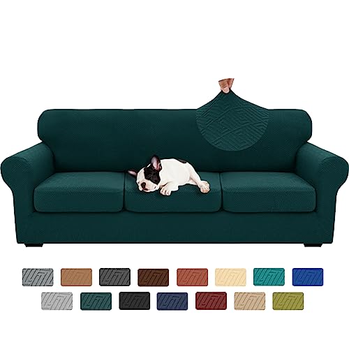XINEAGE 2025 New 4 Pieces Extra Large Couch Covers for 3 Cushion Sofa Super Stretch Sofa Cover for 3 Large Seat Cushion Universal Slip Cover for Living Room (Blackish Green), 91"-110"(3 Cushions)