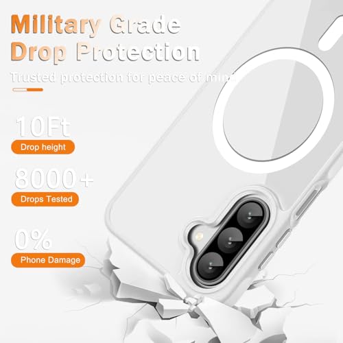 Image of DIZORO Compatible Samsung Galaxy A17 5g Case,Compatible with MagSafe, Non Yellow Military-Grade Drop Protection & Hard PC Back Cover Slim Transparent Anti-Scratch Shockproof Phone Case - White