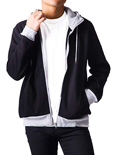 HOLITED(ホリテッド) デザイン パーカー ジップアップ フード付き 切り替え スウェット プルオーバー ストレッチ 長袖 メンズ ブラック XL