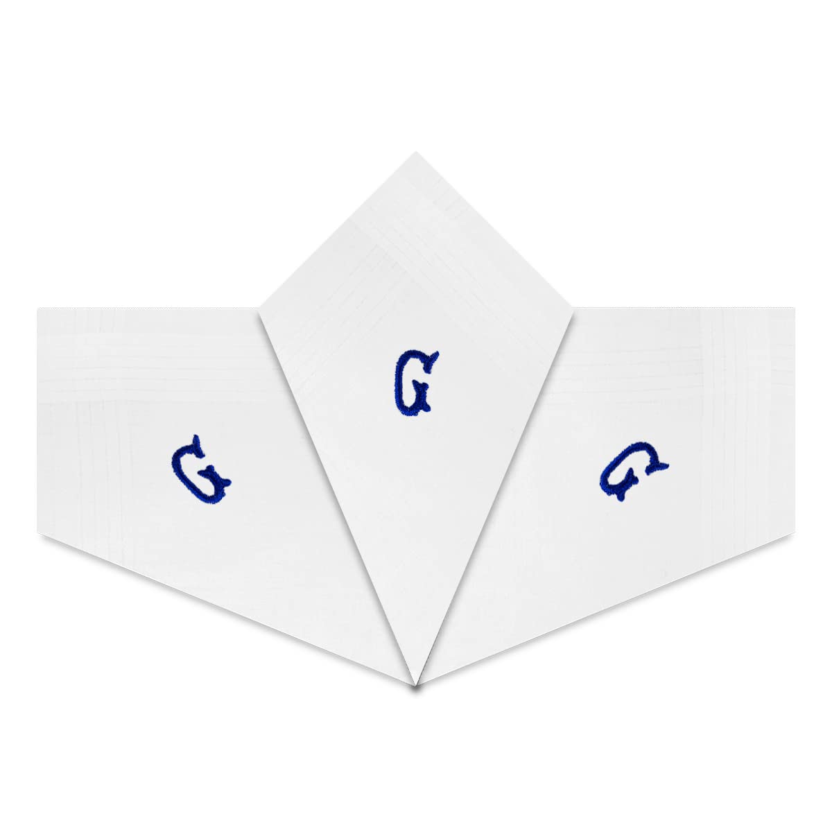 Warwick & Vance 3 Pack Of Mens/Gentlemens White Satin Bordered Handkerchiefs With Blue Embroidered Initials, Letter G