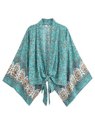 Kimono court à volants en tissu léger et manches évasées respirantes