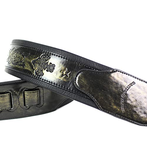 Walker And Williams Gb-24 Brushed Gold Padded Guitar Strap With Fleur De Lis & French Chain Design For Acoustic, Electric, And Bass Guitars #TOP2