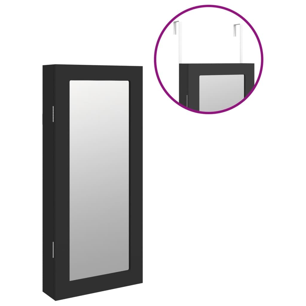vidaXL Espejo con joyero de Pared Negro 30x8,5x67 cm, Armario de joyería, Espejo joyero, joyero con Espejo, Espejo de almacenaje, Espejo con joyero
