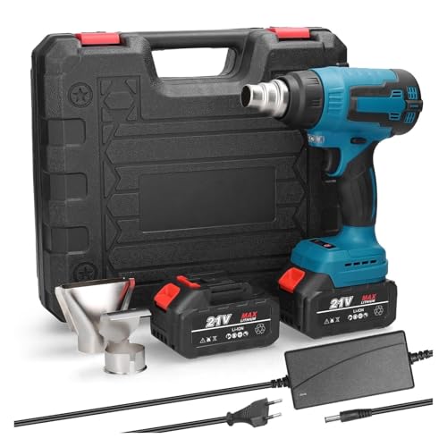 Cordless Handheld Hot Air Heating Machine Lithium Battery Rechargeable Heat Gun with 3 Nozzles IndustrialHome Hair Dryer (Color : EU 2pcs Batterie) (EU 2pcs Batterie)