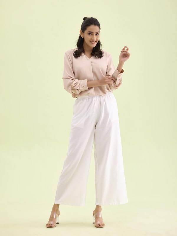 Image of GO COLORS Soft Viscose & Linen Blend Linen Palazzo Full Length for Women| Breathable, Mid Rise