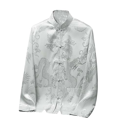 Hanfu homme en soie de glace gris avec motif dragon brodé