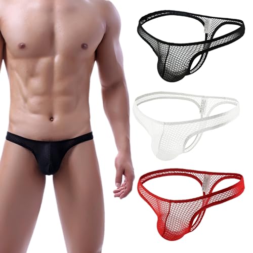 Men's Spandex Thong Low Rise Solid Bikini Eyelet Briefs Underwear