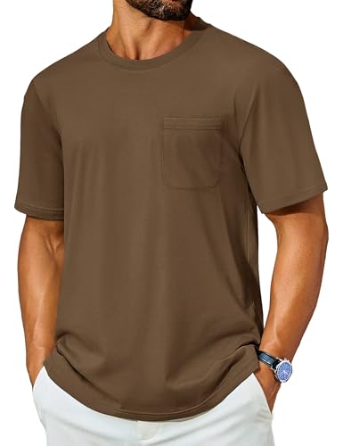 Cotrasen Men's T-Shirts Cotton Short Sleeve T Shirts for Men UPF 50+ Moisture Wicking T-Shirt Casual Crew Neck Pocket Tee