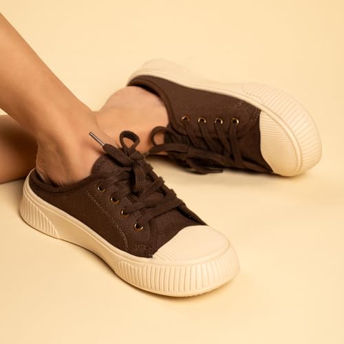 Image of Theater Women Elves Lace-Up Mule Sneakers | Canvas Upper with Cushioned Sole | Lightweight Comfort for Casual & Travel Styling