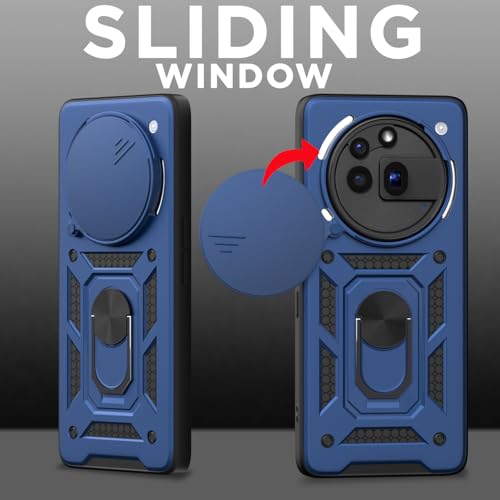 Image of Pikkme Back Cover for Nothing Phone 3a Pro 5G | 360 Protection Case | Sliding Camera Shield Cover & Ring Holder Stand D10 Tough Armor Bumper Case (Blue)
