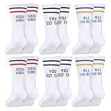 Zourglow 6 Pares Calcetines Deportivos para Mujer, Transpirables y Antitranspirantes Calcetines Altos con Proverbios Divertidos EU36-42, Calcetines Algodón Tenis para Deporte Correr Senderismo