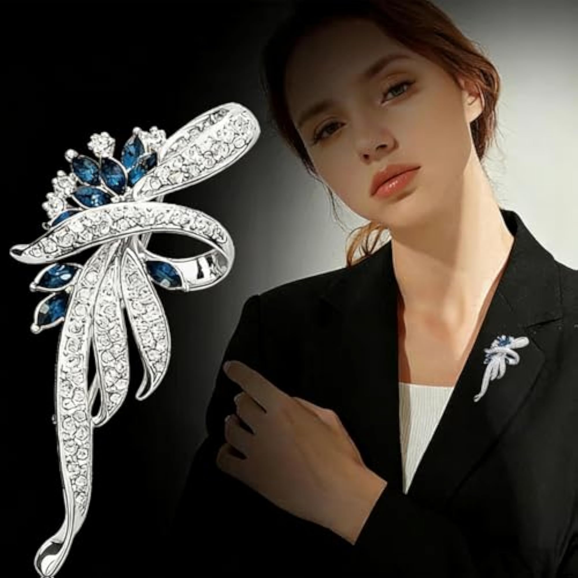 2 Pcs Rhinestone Leaf Alloy Brooch Pin Set
