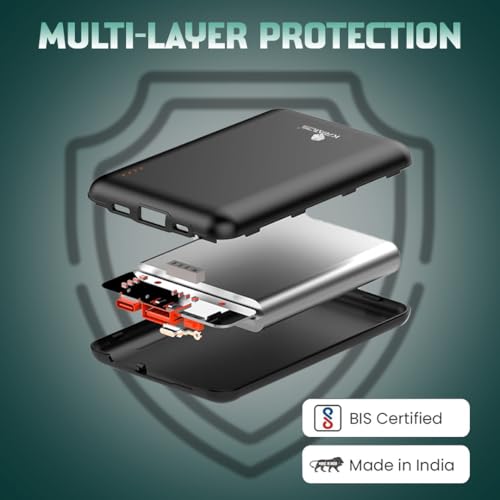 Image of Kratos Ultra Slim & Compact PowerBank 10000 mAh, 22.5W Fast Charging with USB A & Type C Connector, Compatible with Smartphones, Headsets, Smartwatch and Other Gadgets, BIS Certified Power Bank, Black