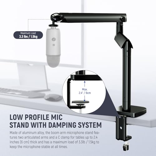 Image of NEEWER Microphone Stand, Low Profile Damped Mic Holder Boom Arm Desk Mount with Ball Head & 3 /8 inch 5 /8 inch Adapters Compatible with Blue Yeti Snowball HyperX QuadCast SoloCast Shure, Max Load 3.3 lb, MS007