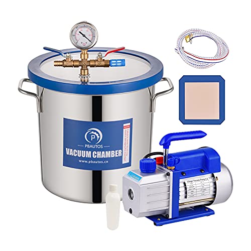 3 Gallon Vacuum Chamber with Pump, Stainless Steel Vacuum Degassing Chamber Kit, Degassing Chamber Kit with 4CFM 1 3HP Single Stage Vacuum Pump & Oil Not for Wood Stabilizing