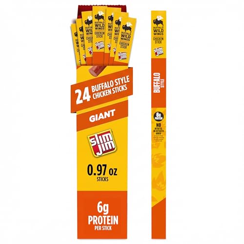 Slim Jim Giant Chicken Sticks, Buffalo Wild Wings Buffalo Style, 6g Protein per Stick, 0.97 oz. (24 Count)