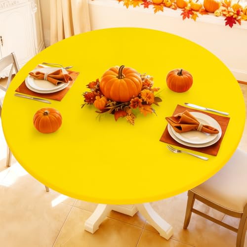 Moosfor Spandex Round Tablecloth, Fitted Table Cloth for 51"-62" Tables