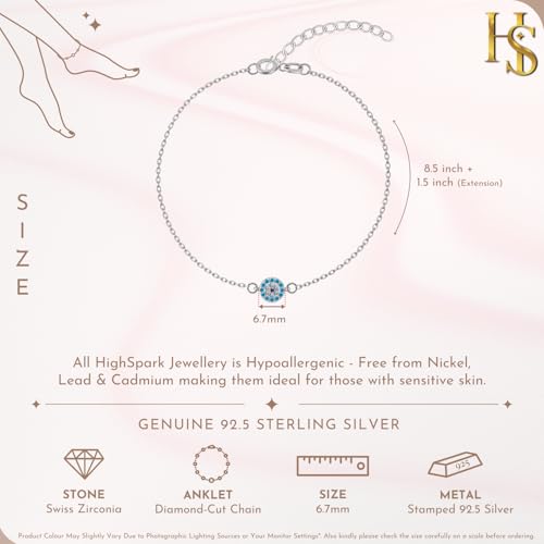 Image of HighSpark 925 Silver Anklet Payal | 92.5 Sterling Silver & Stunning Shine | Evil Eye Anklet & Minimal Elegant Anklets | Lovely Gift