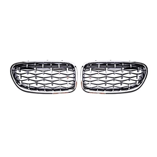Parrilla frontal de riñón delantero para coche, parrilla de parachoques de riñón, estilo diamante, repuesto para la serie 5 F10 F11 F18 520 523 525 530i M5 2010-2017 (negro brillante) (todo plateado)