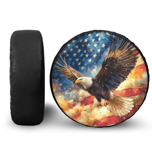 Image of Pensura American Flag Flying Eagle Spare Tire Cover Waterproof Tire Wheel Soft Cover Elastic Wheel Tire Covers Spare Tire Covers for Jeeps, Trailers, RVs, Trucks and SUVs