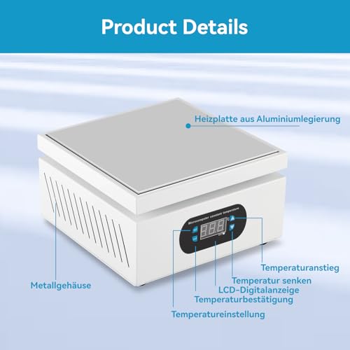 Heizplatte Löten 550W mit LED Mikrocomputer,Vorheizplatte für SMD Lötstation,PCB Rework & Elektronikreparatur,150x150mm Alu-Platte,0-400°C präzise Temperaturregelung für Displayreparatur und Labor