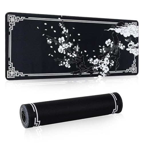 Tapis de Souris Xxl Gaming 800 X 300 X 3 mm, Tapis de Souris Anime Japon Noir et Blanc, Améliore la Précision et la Vitesse, Avec en Caoutchouc, Imperméable...