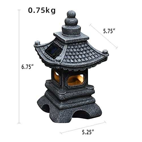 Solar Pagoda Lantern Garden Statue Japanese Zen Lantern Outdoor Decor with LED Light for Landscape Balcony Patio Porch Yard Art Ornament