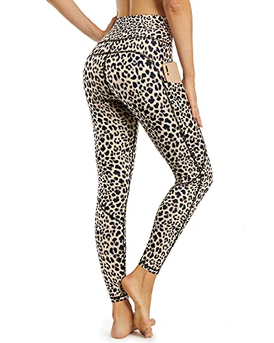 Styleword Women's Leopard Pattern Print Yoga Pants High Waist Full-Length Leggings With Pocket(Leopard-084A,L) #TOP1