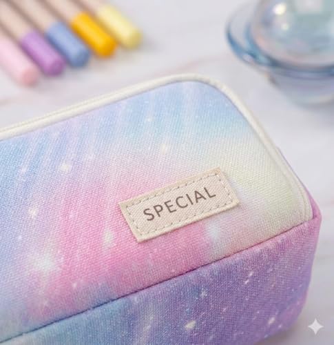 Image of Zqiue Large Pencil Case 3 Compartments Pencil Pouch Big Capacity Pencil Bag Oxford Stationery Storage Pen Bag Cosmetic Makeup Pouch for Women