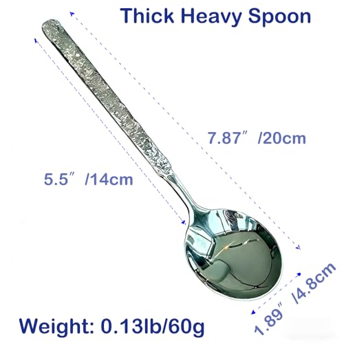 ZDFQly 304 Stainless Steel Soup Spoons, 7.7 in Large Round Bouillon Spoons, Thick Tablespoon, Dishwasher Safe, 4-Piece