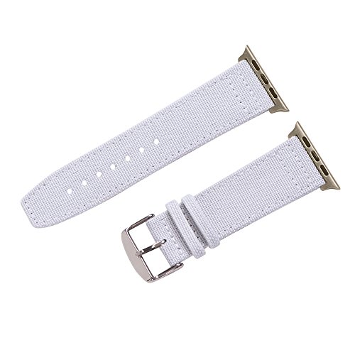 Clockwork Synergy - Cordura Canvas Leather Band Compatible for 38mm Apple Watch Series (Snow)