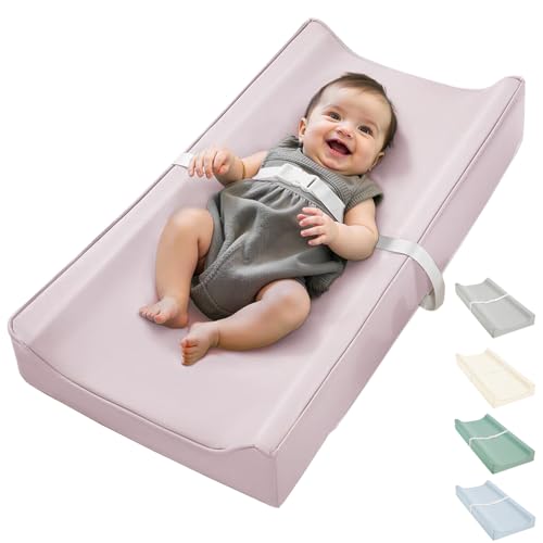 Image of Vegan Leather Waterproof Baby Changing Pad - Wipeable, Extra Thick & Portable & Non-Slip Diaper Mat for Dresser, Crib, Travel | Soft & Safe (Pink)