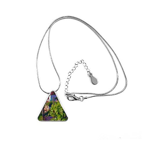 Collier avec chaîne pendentif triangle motif paysage nature et maison de l'arbre