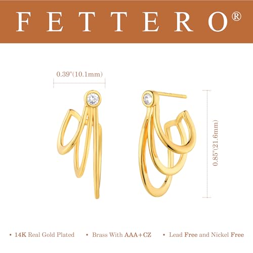 FETTERO Split Hoop Earrings 14K Gold Plated Chunky Hoop Earrings for Women Dainty Hypoallergenic Half Hoop Earring Jewelry Triple Hoop Earrings